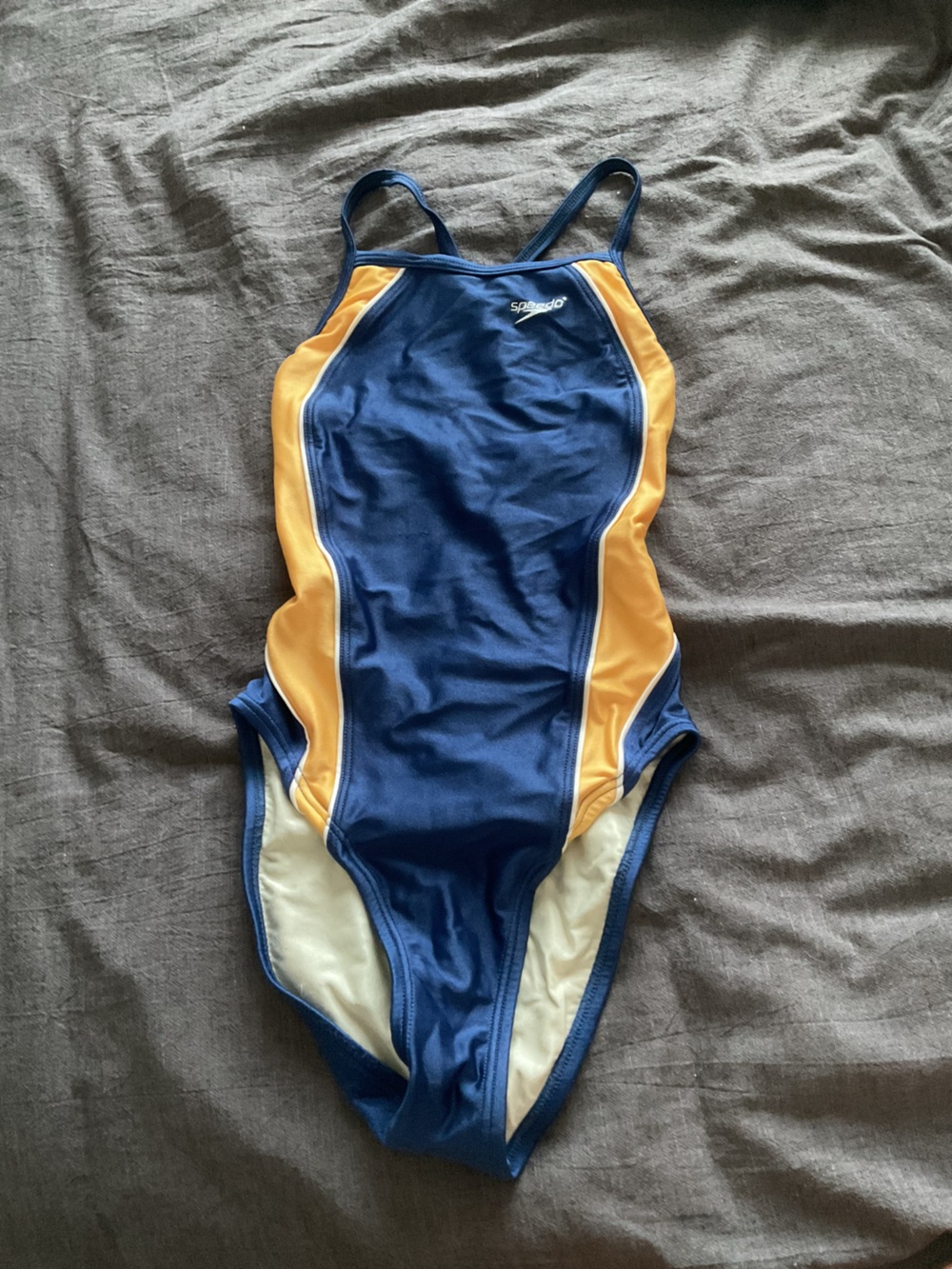 Speedo Navy and Yellow Athletic One-Piece Swimsuit